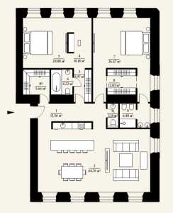 Планировка 3-комнатной квартиры в Дом с Атлантами