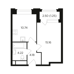 Планировка 1-комнатной квартиры в КутузовGrad II