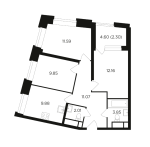 Планировка 3-комнатной квартиры в КутузовGrad II