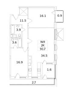 Планировка двухкомнатной квартиры в Резиденция Май