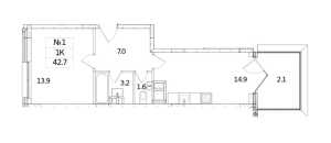 Планировка 1-комнатной квартиры в Резиденция Май