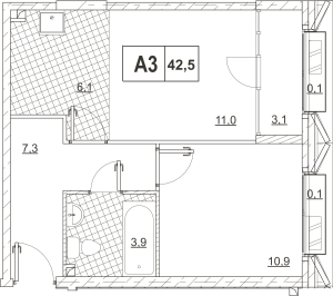 Планировка 1-комнатной квартиры в Vitality