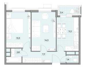 Планировка 2-комнатной квартиры в Westerdam