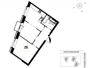 Планировка 2-комнатной квартиры в Wellton Towers