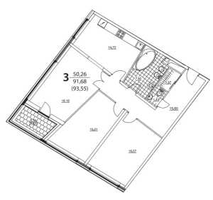 Планировка 3-комнатной квартиры в Prizma