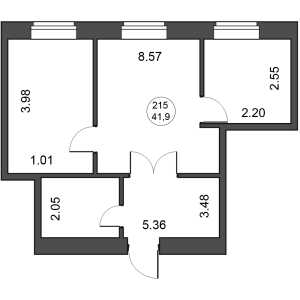 Планировка 1-комнатной квартиры в Парковая апартаменты