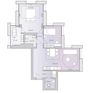 Планировка 2-комнатной квартиры в Lumin
