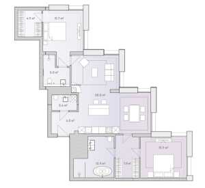 Планировка 4-комнатной квартиры в Lumin - тип 1