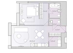 Планировка 1-комнатной квартиры в Lumin
