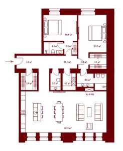 Планировка трехкомнатной квартиры в Stoleshnikov 7
