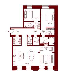 Планировка 3-комнатной квартиры в Stoleshnikov 7 - тип 1