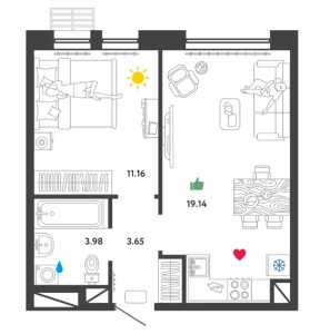 Планировка 1-комнатной квартиры в Донской квартал