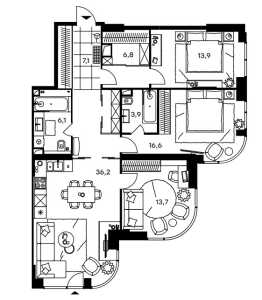 Планировка 4-комнатной квартиры в Level Стрешнево - тип 1