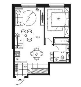 Планировка 1-комнатной квартиры в Level Стрешнево