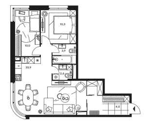 Планировка 3-комнатной квартиры в Level Стрешнево