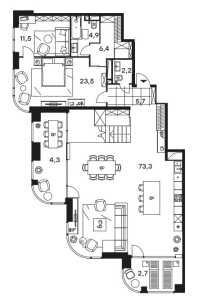 Планировка 2-комнатной квартиры в Level Стрешнево