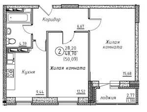 Планировка 2-комнатной квартиры в Премьер