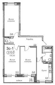 Планировка 3-комнатной квартиры в Премьер
