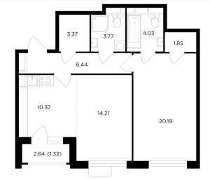 Планировка 2-комнатной квартиры в TopHills