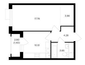Планировка 1-комнатной квартиры в TopHills