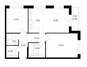Планировка 3-комнатной квартиры в TopHills