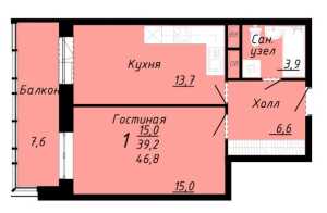 Планировка 1-комнатной квартиры в Пионер