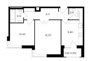 Планировка 2-комнатной квартиры в Одинград. Семейный квартал