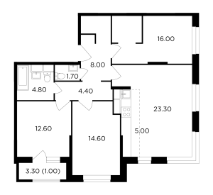 Планировка 4-комнатной квартиры в Одинград. Семейный квартал - тип 1