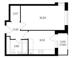 Планировка 1-комнатной квартиры в Одинград. Семейный квартал
