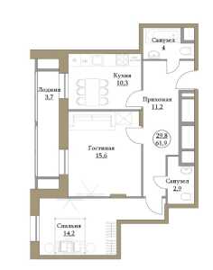 Планировка 2-комнатной квартиры в Большая Семерка