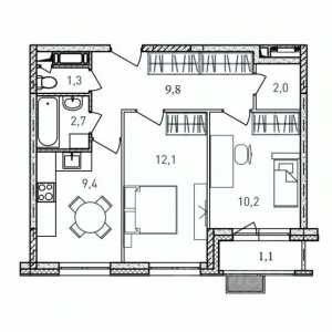 Планировка 2-комнатной квартиры в Светлый