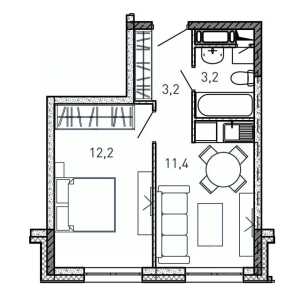 Планировка 1-комнатной квартиры в Светлый