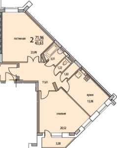 Планировка 2-комнатной квартиры в Восточный берег