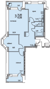 Планировка 3-комнатной квартиры в Восточный берег