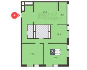 Планировка 3-комнатной квартиры в Мой адрес в Сколково