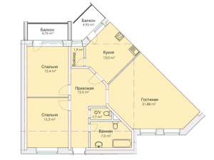 Планировка трехкомнатной квартиры в Ново-Садовый
