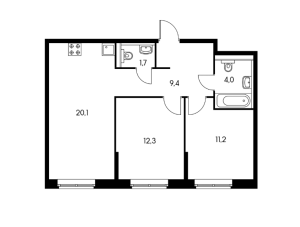 Планировка 2-комнатной квартиры в Бутово парк