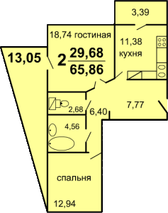 Планировка 2-комнатной квартиры в Акварель