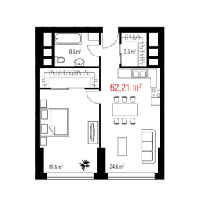 Планировка 2-комнатной квартиры в Триколор