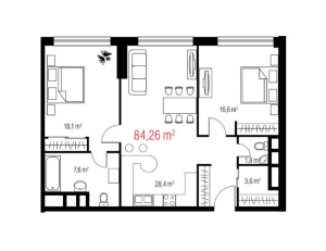 Планировка 3-комнатной квартиры в Триколор