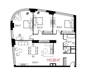 Планировка 4-комнатной квартиры в Триколор - тип 1