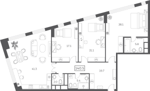 Планировка 4-комнатной квартиры в Sky House - тип 1