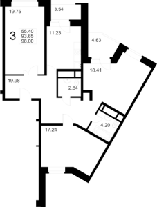 Планировка 3-комнатной квартиры в Федурново