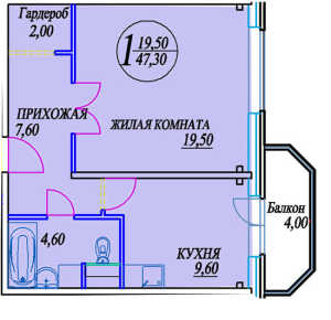 Планировка однокомнатной квартиры в Новоснегирёвский (Новые Снегири)