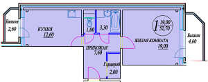 Планировка 1-комнатной квартиры в Новоснегирёвский (Новые Снегири)