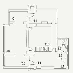 Планировка 3-комнатной квартиры в Маршал