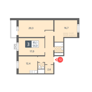 Планировка 3-комнатной квартиры в Мой адрес На Борисовских Прудах