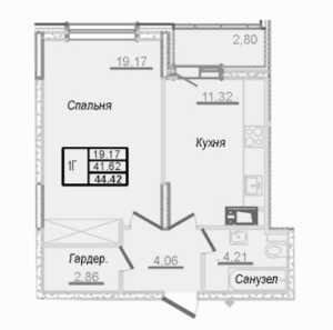 Планировка 1-комнатной квартиры в Оранжвуд