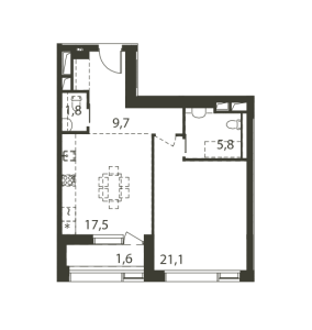 Планировка 1-комнатной квартиры в Садовые кварталы