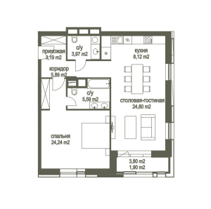 Планировка 2-комнатной квартиры в Садовые кварталы